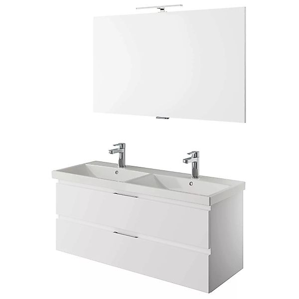 Waschplatz Set, grifflos, 120cm breit, in weiß Glanz mit Doppelwaschbecken günstig online kaufen