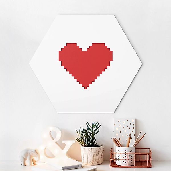 Hexagon-Alu-Dibond Bild Pixel Herz günstig online kaufen