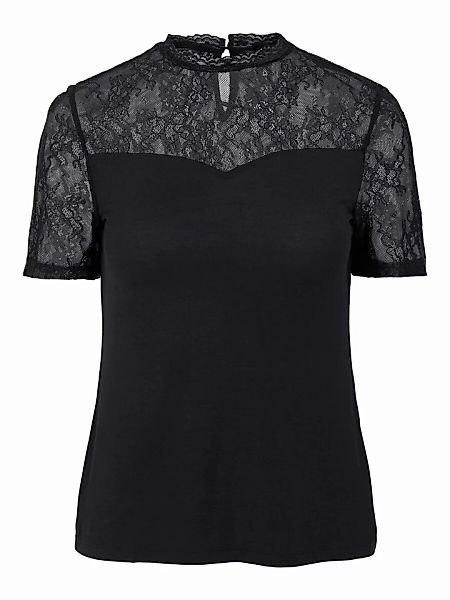 Pieces Pina Lace Kurzärmeliges T-shirt S Black günstig online kaufen