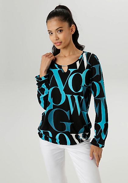 Aniston SELECTED Langarmshirt mit Cut-out und trendy Buchstabendruck günstig online kaufen