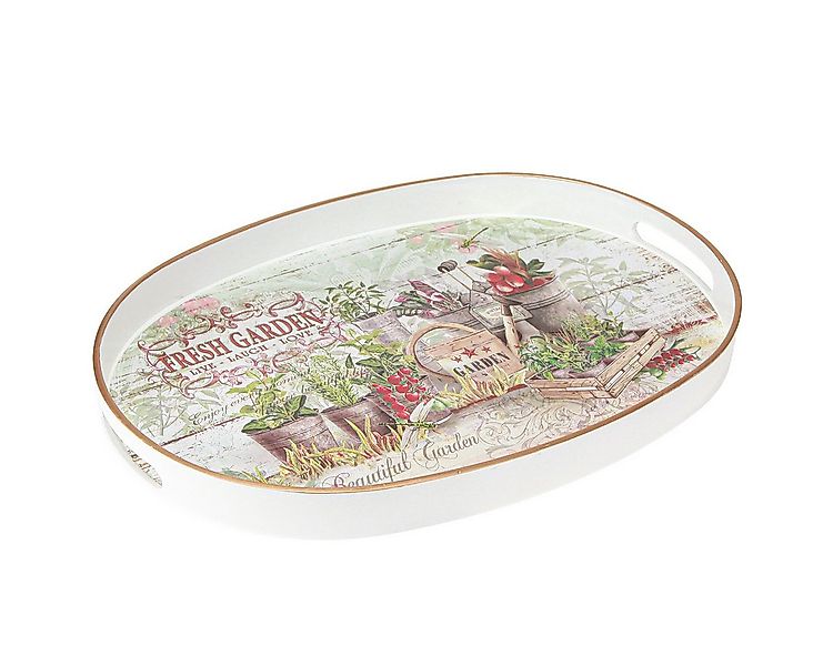 Viana Dekofigur Tablett Oval Vintage Gartenmotiv 39cm Deko Griff günstig online kaufen