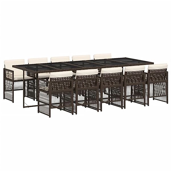 vidaXL 11-Tlg Garten-Essgruppe mit Kissen Braun Poly Rattan 3210933 günstig online kaufen