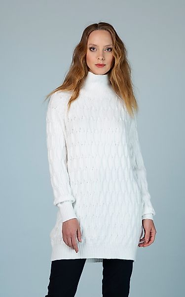 Passioni Strickkleid Langer Pullover mit Zopfmuster günstig online kaufen