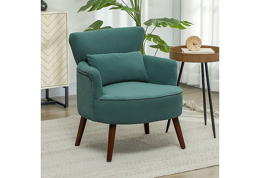 HOMCOM Sessel mit Rückenlehne, abgerundeten Armlehnen, Kordoptik, Holzbeine günstig online kaufen