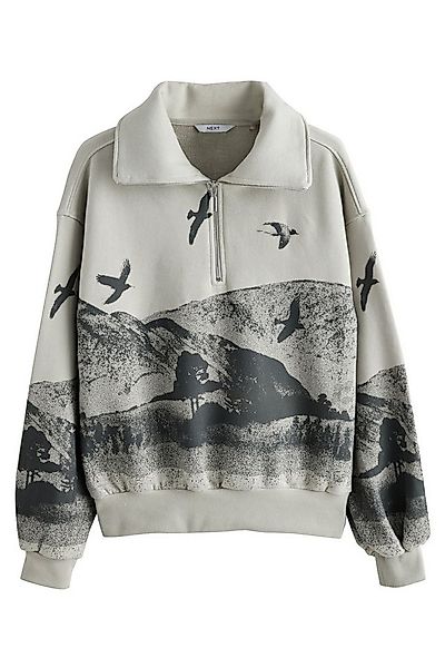 Next Sweater Fleece-Troyer mit Grafikdruck, Kurzgröße (1-tlg) günstig online kaufen