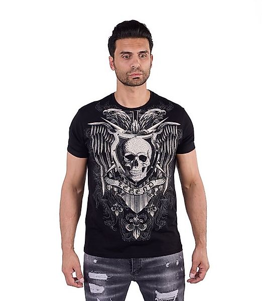 Denim Distriqt T-Shirt Herren SLIM FIT Strass Totenkopf T-Shirt Schwarz S günstig online kaufen
