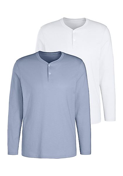 H.I.S Langarmshirt, (Packung, 2 tlg.), Shirt mit Knopfleiste aus aus strukt günstig online kaufen