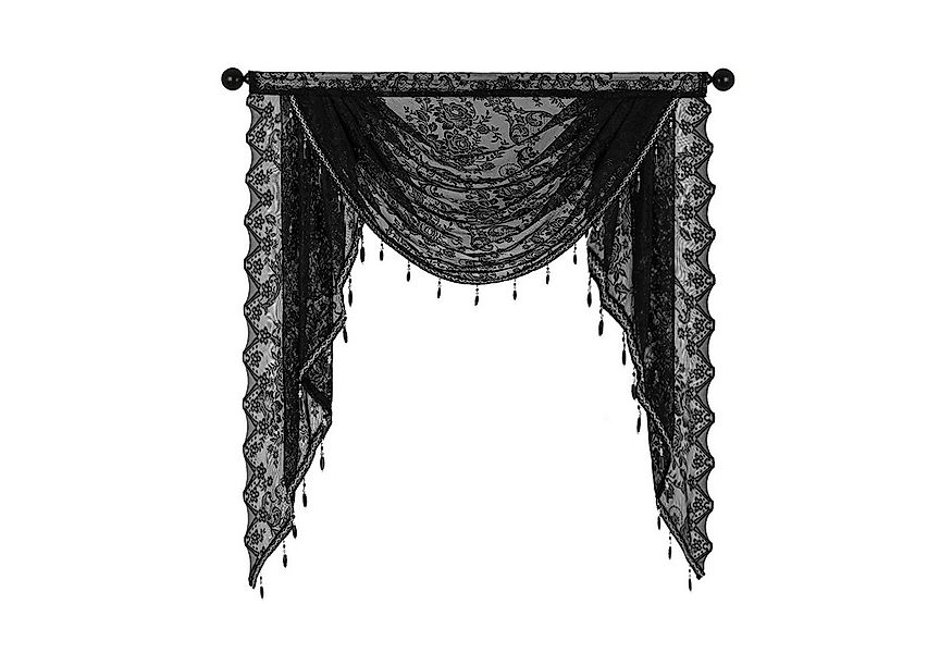 Refttenw Scheibengardine Spitze Wasserfall Fenstervolant mit Perlenquasten, günstig online kaufen