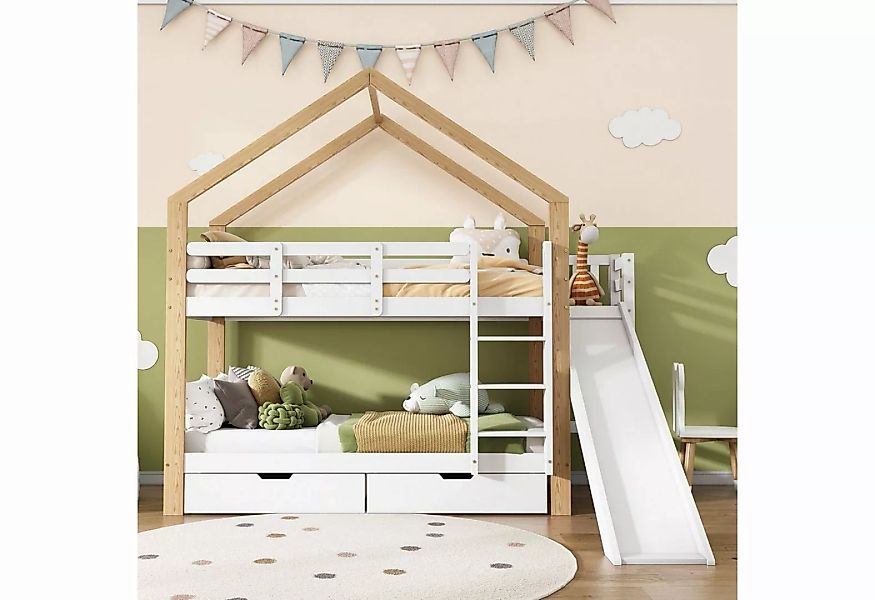 OKWISH Etagenbett Kinderbett Holzbett Hausbett (mit Rutsche und dreistufige günstig online kaufen