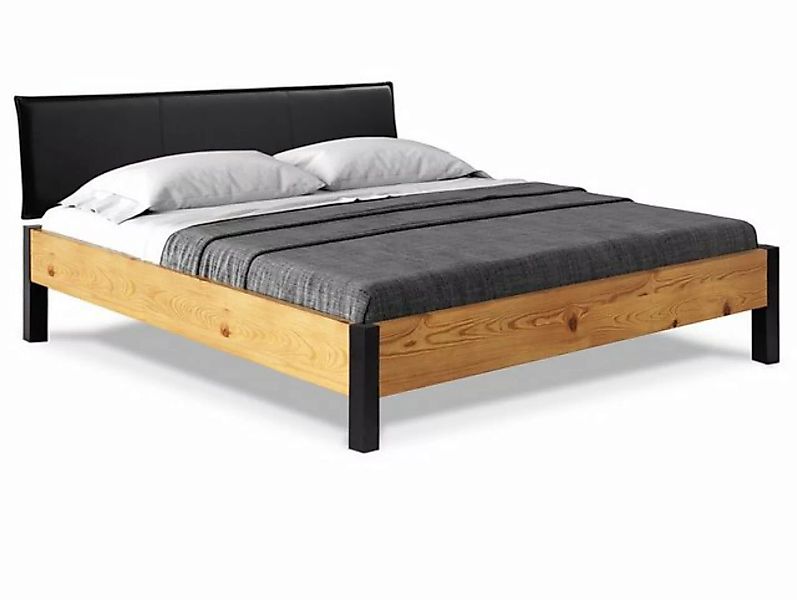 Moebel-Eins Massivholzbett, CURBY Bett Metallfuß, mit Polsterkopfteil, Mate günstig online kaufen