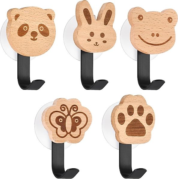 BlingBin Kleiderhaken 5pcs Holz Kleiderhaken Kinder Selbstklebender Wandhak günstig online kaufen