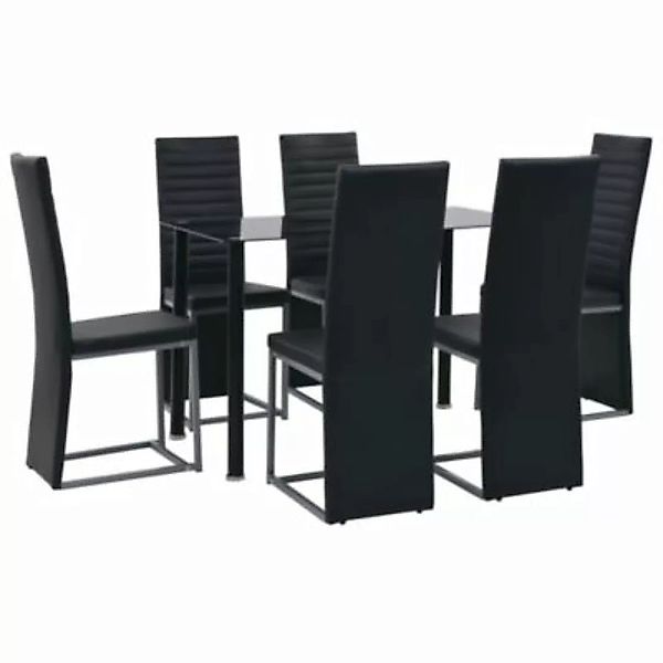 vidaXL Essgruppe 7-tlg. Stahl und Hartglas Schwarz Esstisch und Stühle schw günstig online kaufen