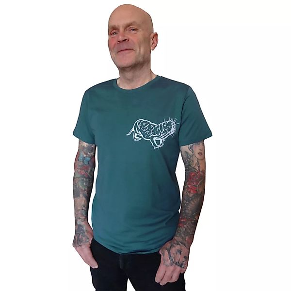 Nacktmull. Männer T-shirt, Faire Biobaumwolle, Blau. Handsiebdruck günstig online kaufen