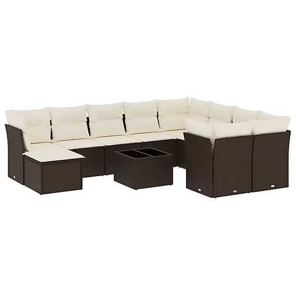 vidaXL 11-Tlg Garten-Sofagarnitur mit Kissen Braun Poly Rattan 3250442 günstig online kaufen