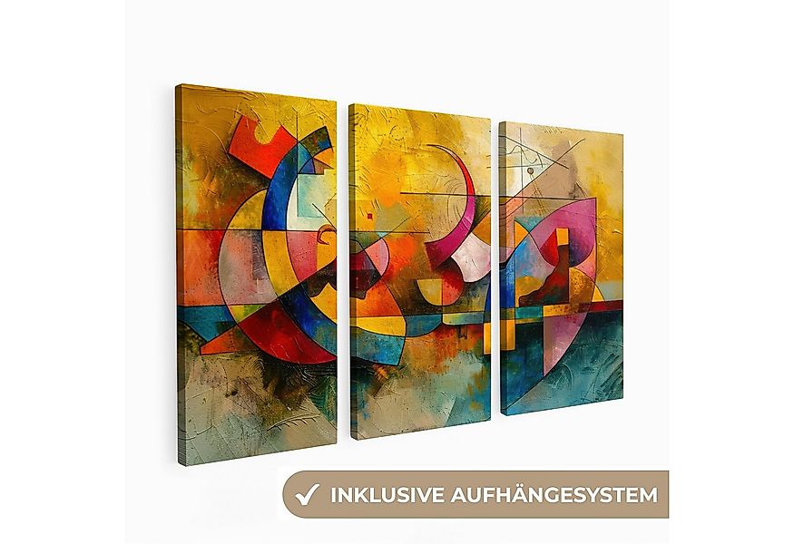 MuchoWow Leinwandbild Bunt - Geometrisch - Abstrakt, Fotodruck (3 St), Wand günstig online kaufen