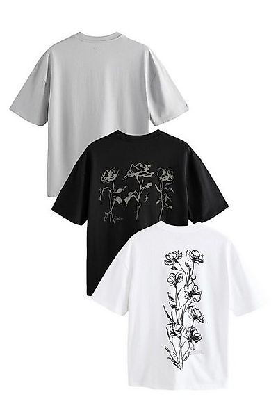 Next Print-Shirt Relaxed Fit T-Shirt mit Grafik-Print aus Baumwolle (3-tlg) günstig online kaufen