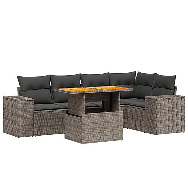 vidaXL 6-Tlg Garten-Sofagarnitur mit Kissen Grau Poly Rattan 3272628 günstig online kaufen