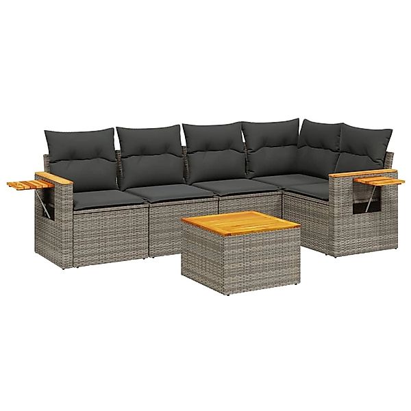 vidaXL 6-Tlg Garten-Sofagarnitur mit Kissen Grau Poly Rattan 3259197 günstig online kaufen
