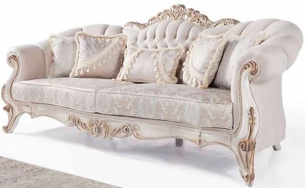 Casa Padrino Sofa Luxus Barock Wohnzimmer Sofa mit Kissen Hellgrau / Weiß / günstig online kaufen