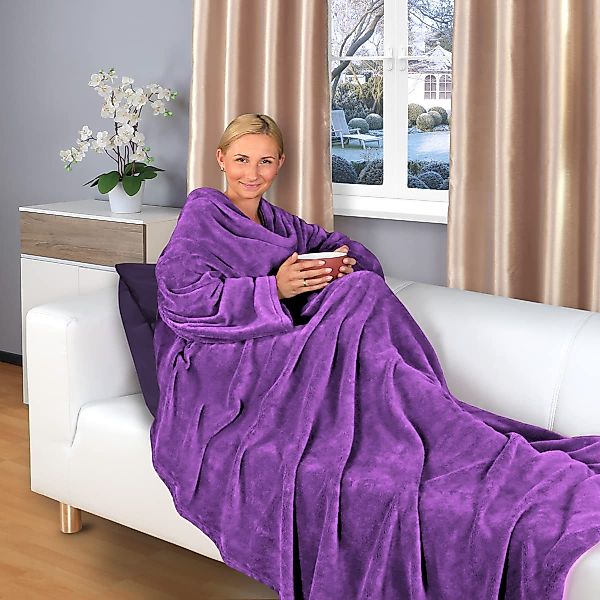 Wohndecke flauschige, tragbare Kuscheldecke mit Ärmeln günstig online kaufen