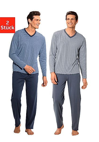 le jogger Pyjama, (Packung, 4 tlg., 2 Stück), Schlafanzug mit garngefärbten günstig online kaufen