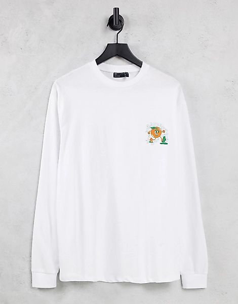 ASOS DESIGN – Langärmliges, locker geschnittenes Shirt in Weiß mit Cartoon- günstig online kaufen