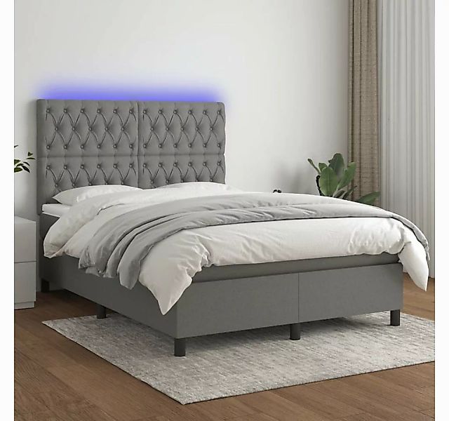 vidaXL Boxspringbett Boxspringbett mit Matratze LED Dunkelgrau 140x200 cm S günstig online kaufen