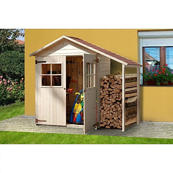 Weka Terrassenschrank Größe 2 mit Doppeltür und Schleppdach Natur günstig online kaufen