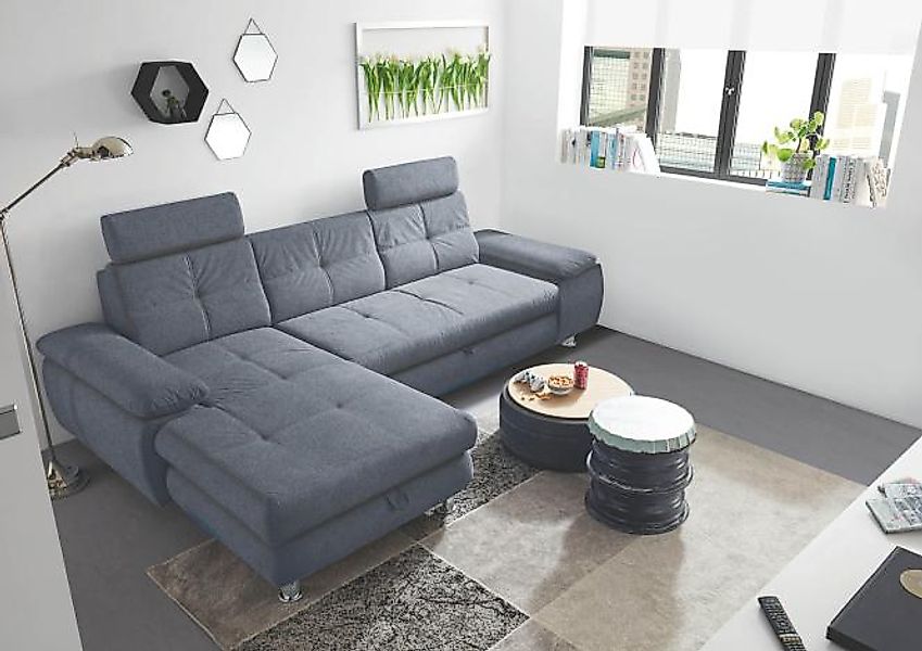 Ecksofa mit Schlaffunktion und Bettkasten 274 x 177 cm Anthrazit ANSELMA günstig online kaufen