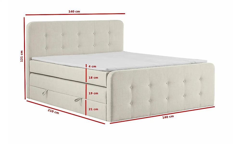 Boxspringbett mit Bettkasten Neapel ¦ creme ¦ Maße (cm): B: 140 H: 121 Bett günstig online kaufen
