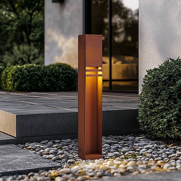 Lucande LED-Wegeleuchte Oxido, rostfarben, Höhe 80 cm, IP44 günstig online kaufen