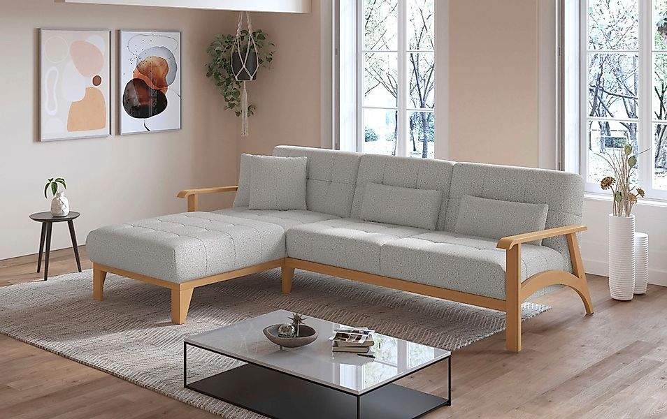sit&more Ecksofa »Billund L-Form«, Armlehnen aus eichefarbigem Buchenholz, günstig online kaufen