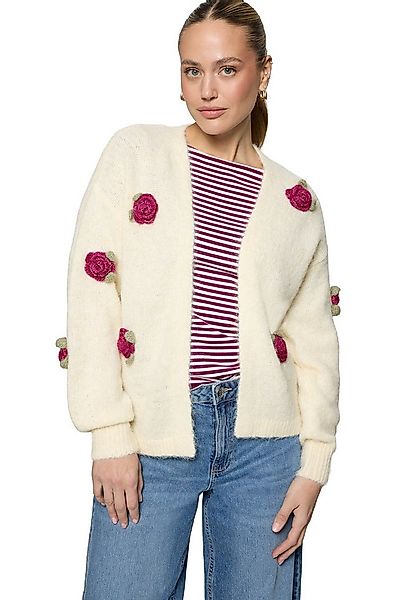 Zero Strickjacke Damen mit bunten 3D Blumen (1-tlg) Knopfleiste günstig online kaufen