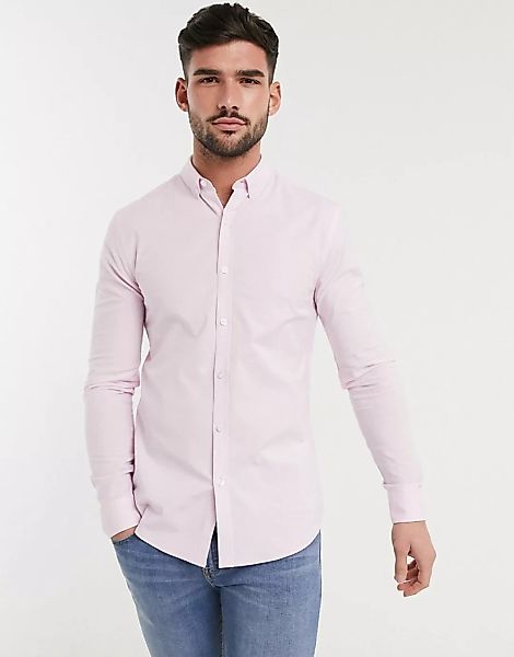 New Look – Langärmliges Muskel-Oxfordhemd in Rosa günstig online kaufen