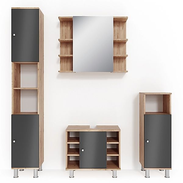 Vicco Badmöbel-Set Fynn Goldkraft Eiche/Anthrazit 4 Teile günstig online kaufen
