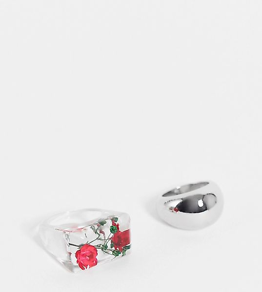 Reclaimed Vintage Inspired – 2er-Pack breite Ringe mit Roseneinsatz in tran günstig online kaufen