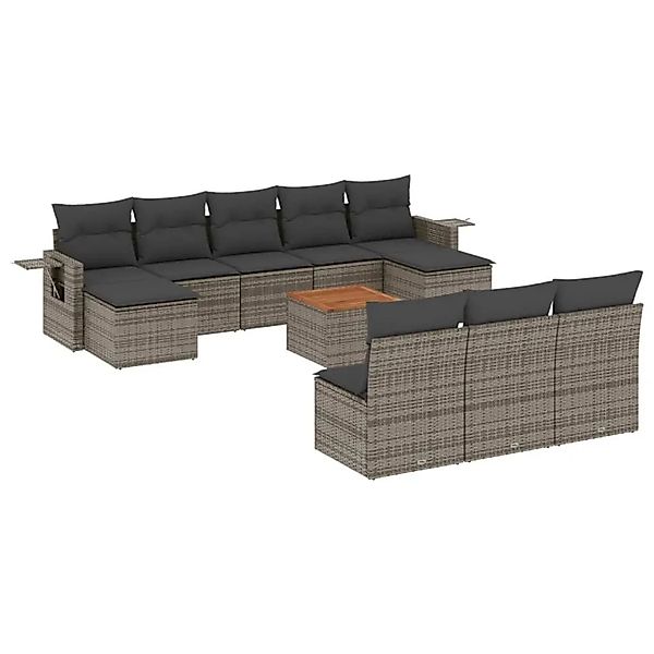 vidaXL 11-Tlg Garten-Sofagarnitur mit Kissen Grau Poly Rattan 3224772 günstig online kaufen