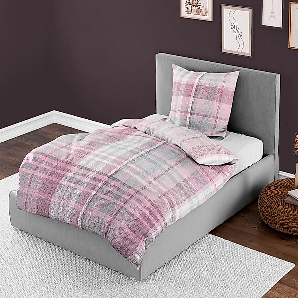 Bettwäsche Bierbaum Biber 4069-60 Kariert Rosa Grau 135x200 günstig online kaufen