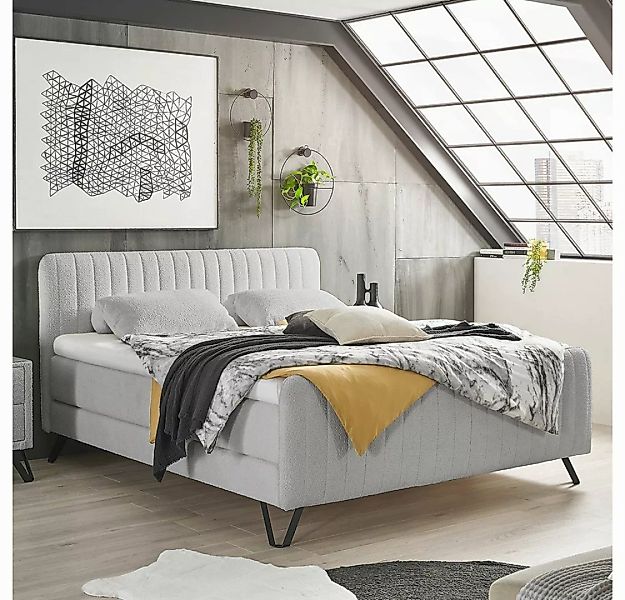 Lomadox Boxspringbett CANBERRA-09, Doppelbett Hotelbett, silber, 160 x 200 günstig online kaufen