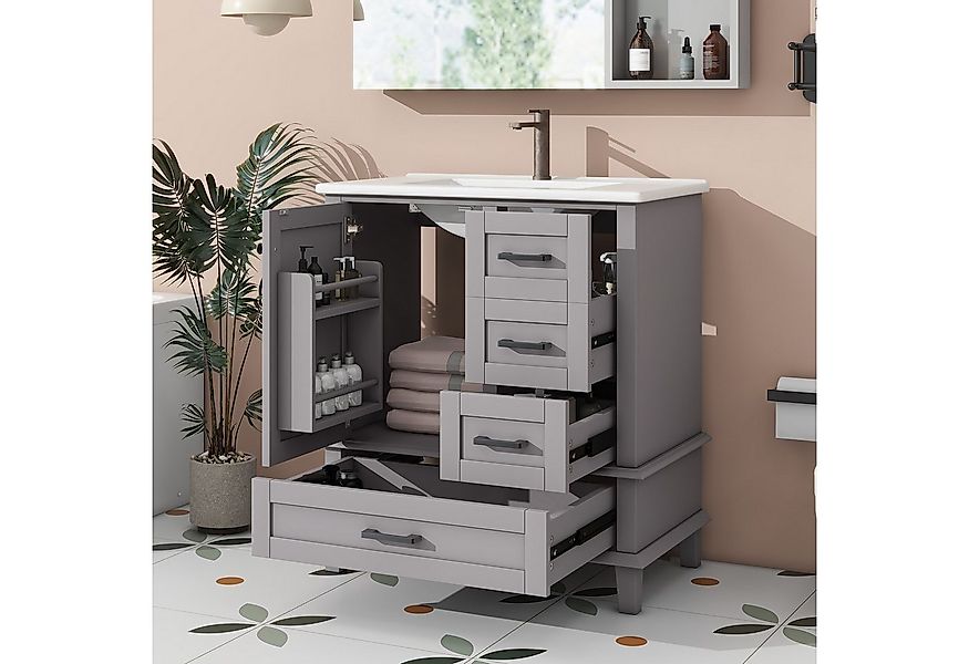 Flieks Waschtisch mit 3 Schubladen und 1 Türregal (B76/T46/H83,5 cm, Beine günstig online kaufen