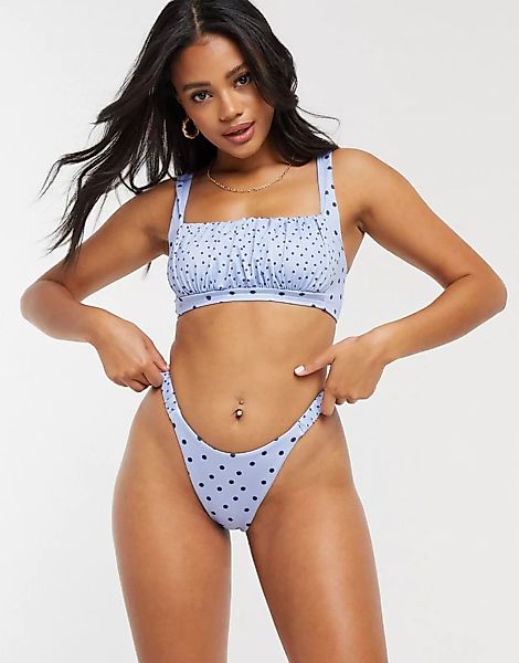 ASOS DESIGN – Geraffte Tanga-Bikinihose mit Punkten-Mehrfarbig günstig online kaufen