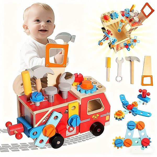CLTYQ Lernspielzeug 33-teiliges Holz-Kinder-Werkzeug mit Feuerwehr-förmiger günstig online kaufen