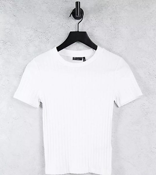 ASOS DESIGN Tall – Schmal geschnittenes, geripptes T-Shirt in Weiß günstig online kaufen