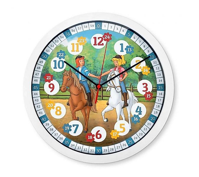 K&L Wall Art Wanduhr Bibi Blocksberg & Tina Wanduhr Kinder Lernuhr Uhrzeit günstig online kaufen
