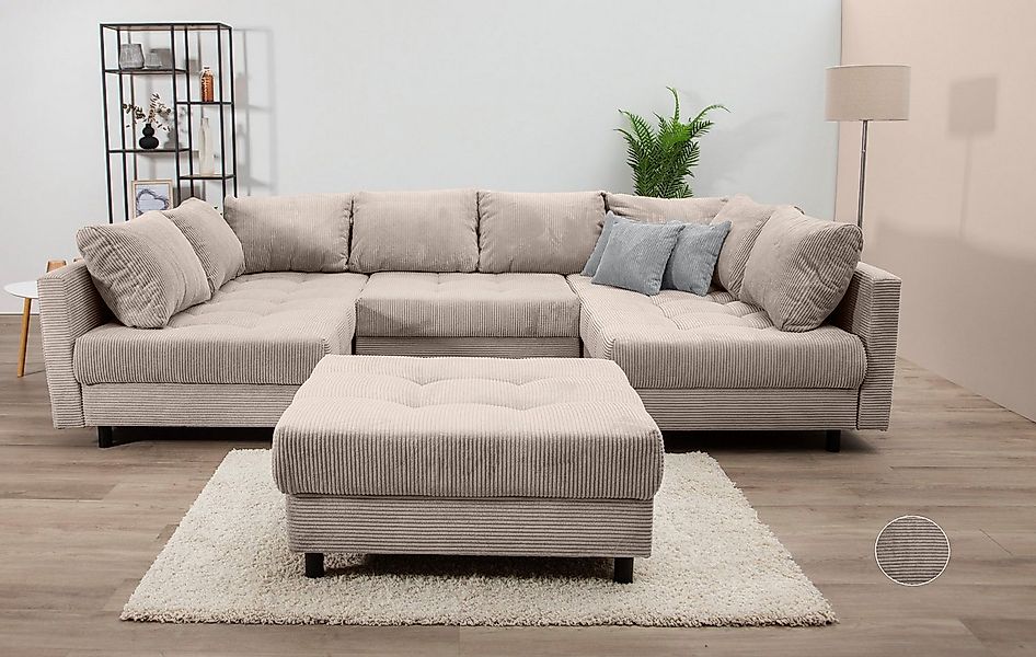 COLLECTION AB Wohnlandschaft Toni U-Form, B: 298 cm, mit Hocker & 3 Zierkis günstig online kaufen