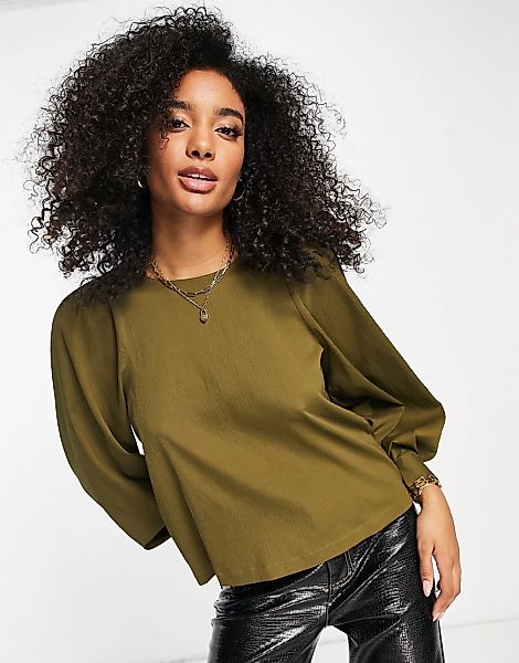 Vero Moda – Bluse in Khaki mit sehr voluminösen Ärmeln-Grün günstig online kaufen