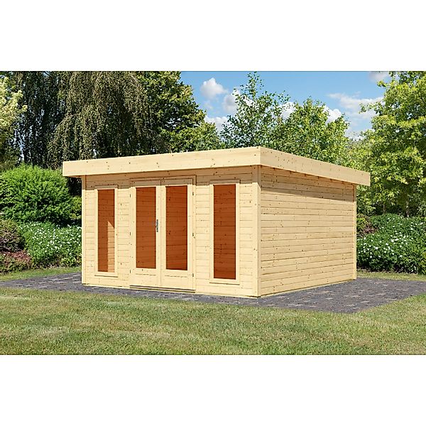 Karibu Gartenhaus Moniz m. Dachbegrünung Naturbelassen 238 x 393 x 393 cm günstig online kaufen