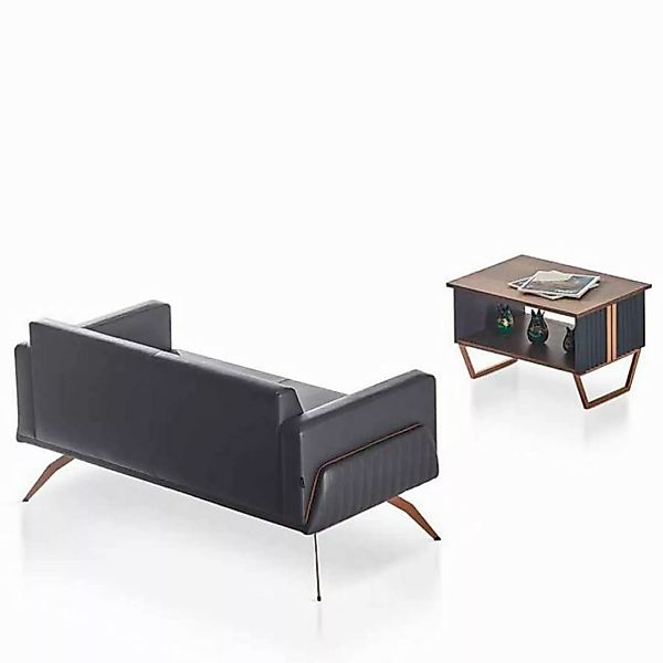 JVmoebel 2-Sitzer Arbeitszimmer-Set 2tlg 2-Sitzer mit Couchtisch Grau Braun günstig online kaufen