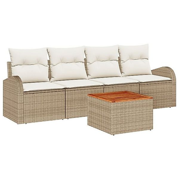 vidaXL Loungesofa 5-teiliges Garten Sofa Set mit Kissen Beige Poly Rattan, günstig online kaufen