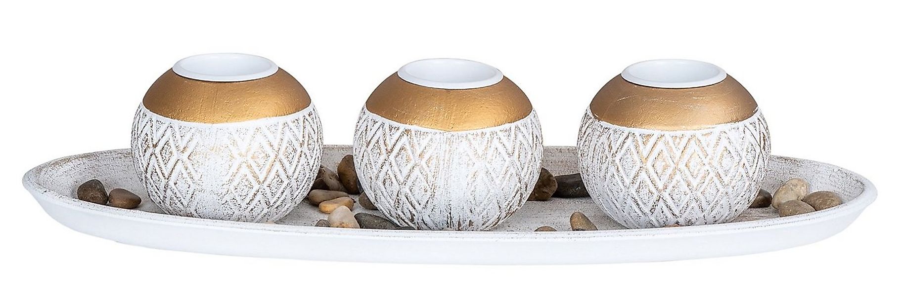 Levandeo® Teelichthalter mit Tablett, Deko-Tablett Kerzenhalter L39cm Weiß günstig online kaufen